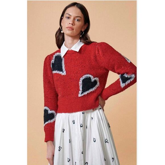 HUNTER BELL Sz XS Esme Sweater Red Scarlet Heart Pullover - Picture 1 of 12